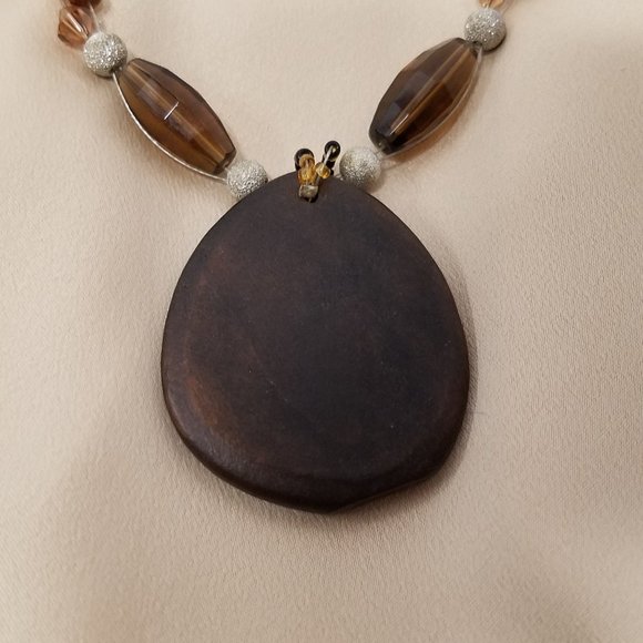 Earth-tone Beaded Necklace & Pierced Earring Set - Picture 2 of 3